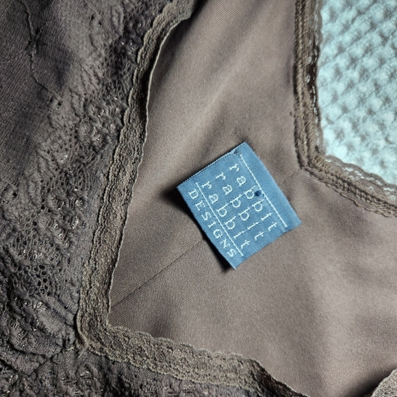 Rabbit Rabbit Rabbit Taupe Lace-Overlay V-Neck Mini Dress - Picture 10 of 12